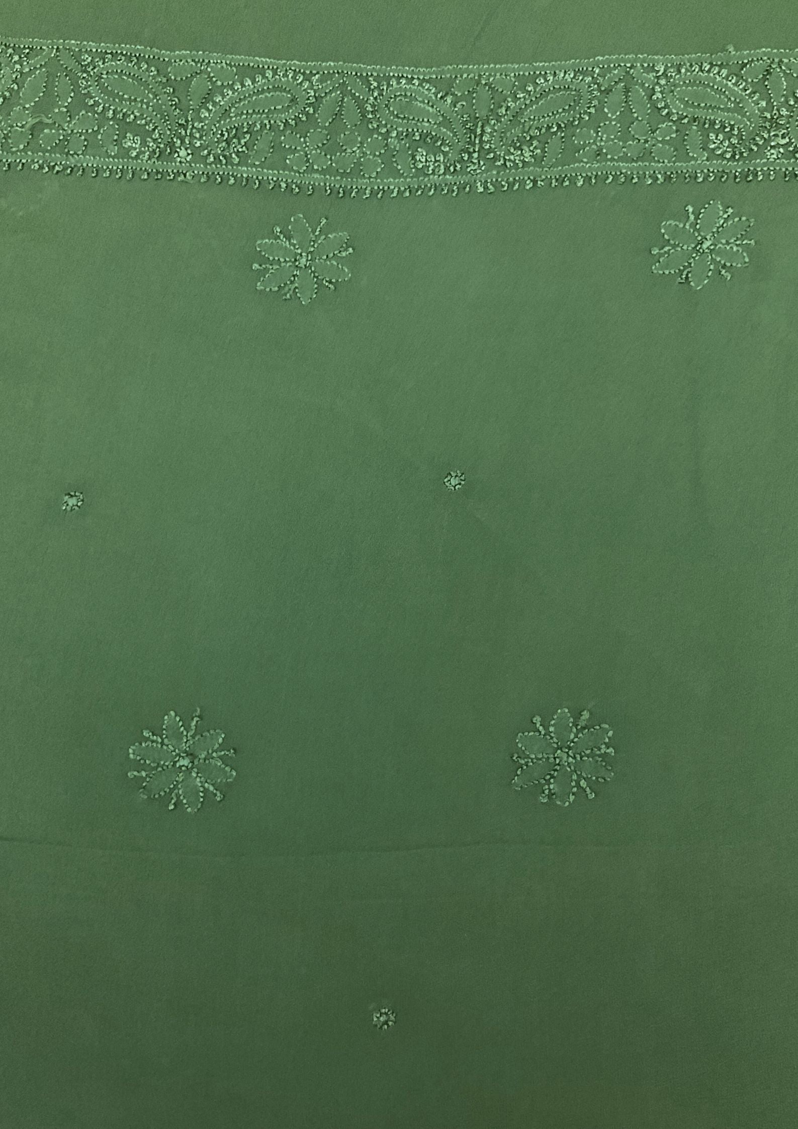 Georgette Unstitched Chikankari Kurta & Dupatta - Forest Green
