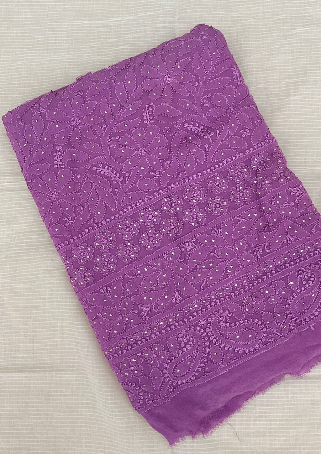 Georgette Unstitched Chikankari Kurta & Dupatta - Purple