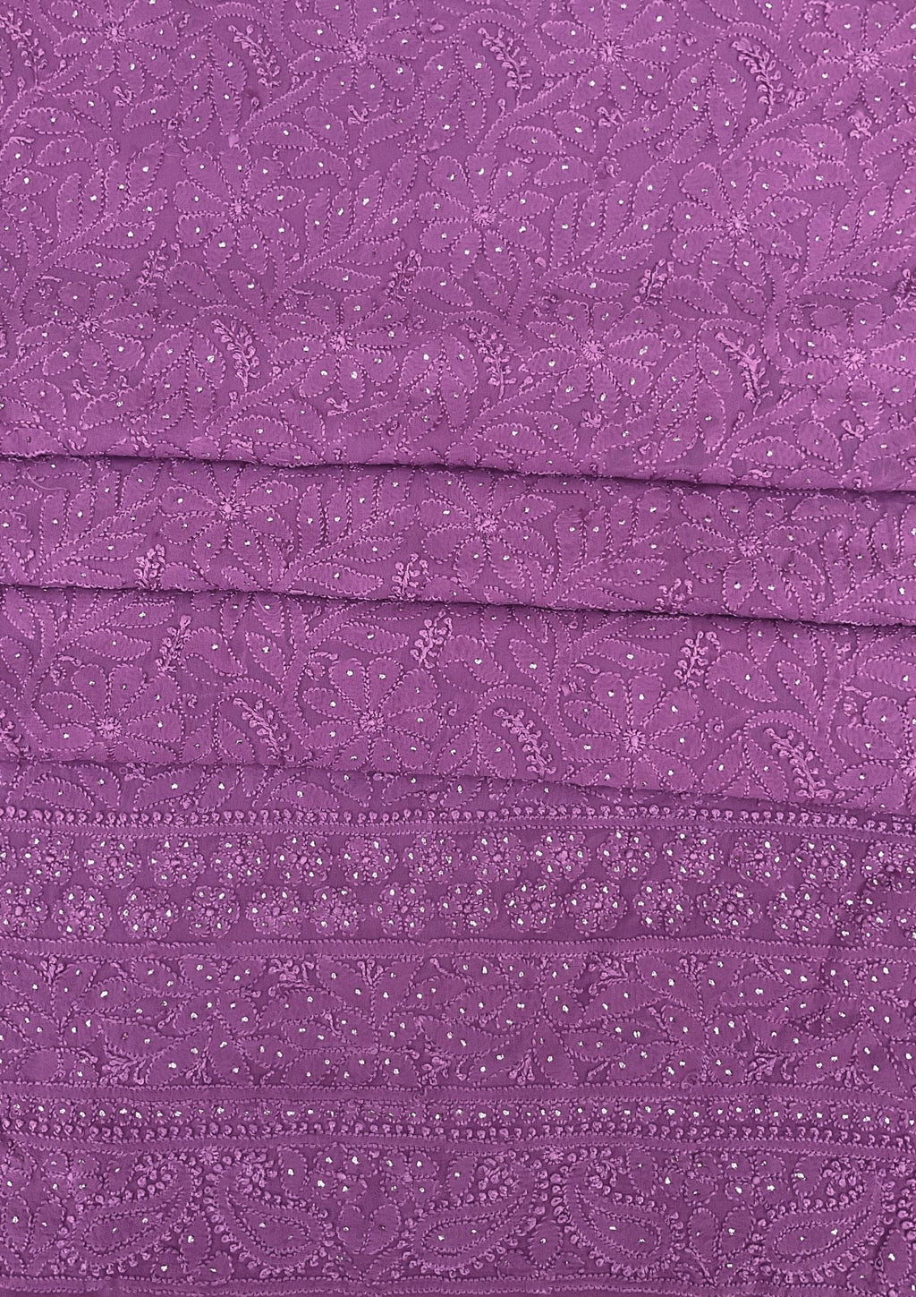 Georgette Unstitched Chikankari Kurta & Dupatta - Purple