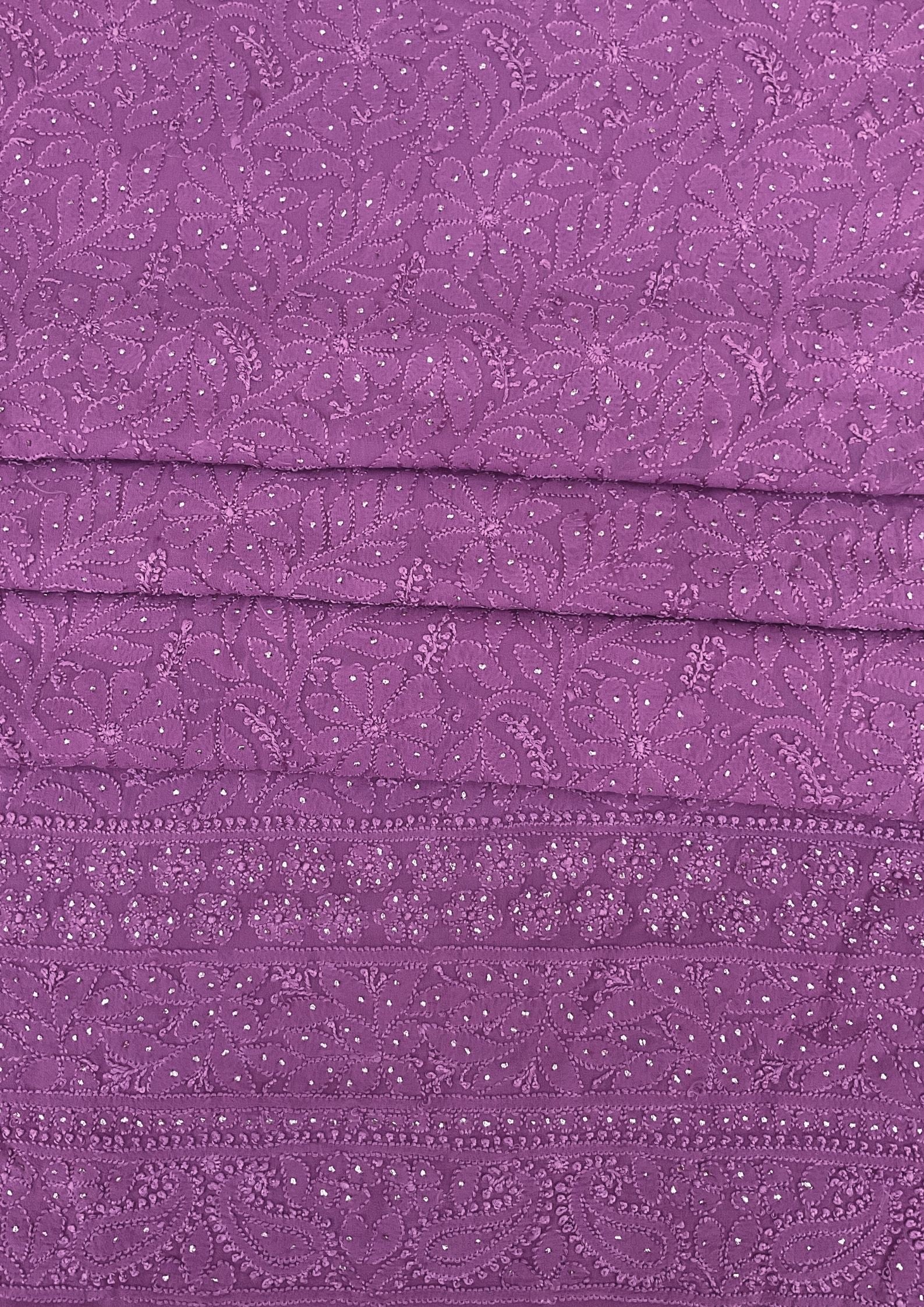 Georgette Unstitched Chikankari Kurta & Dupatta - Purple