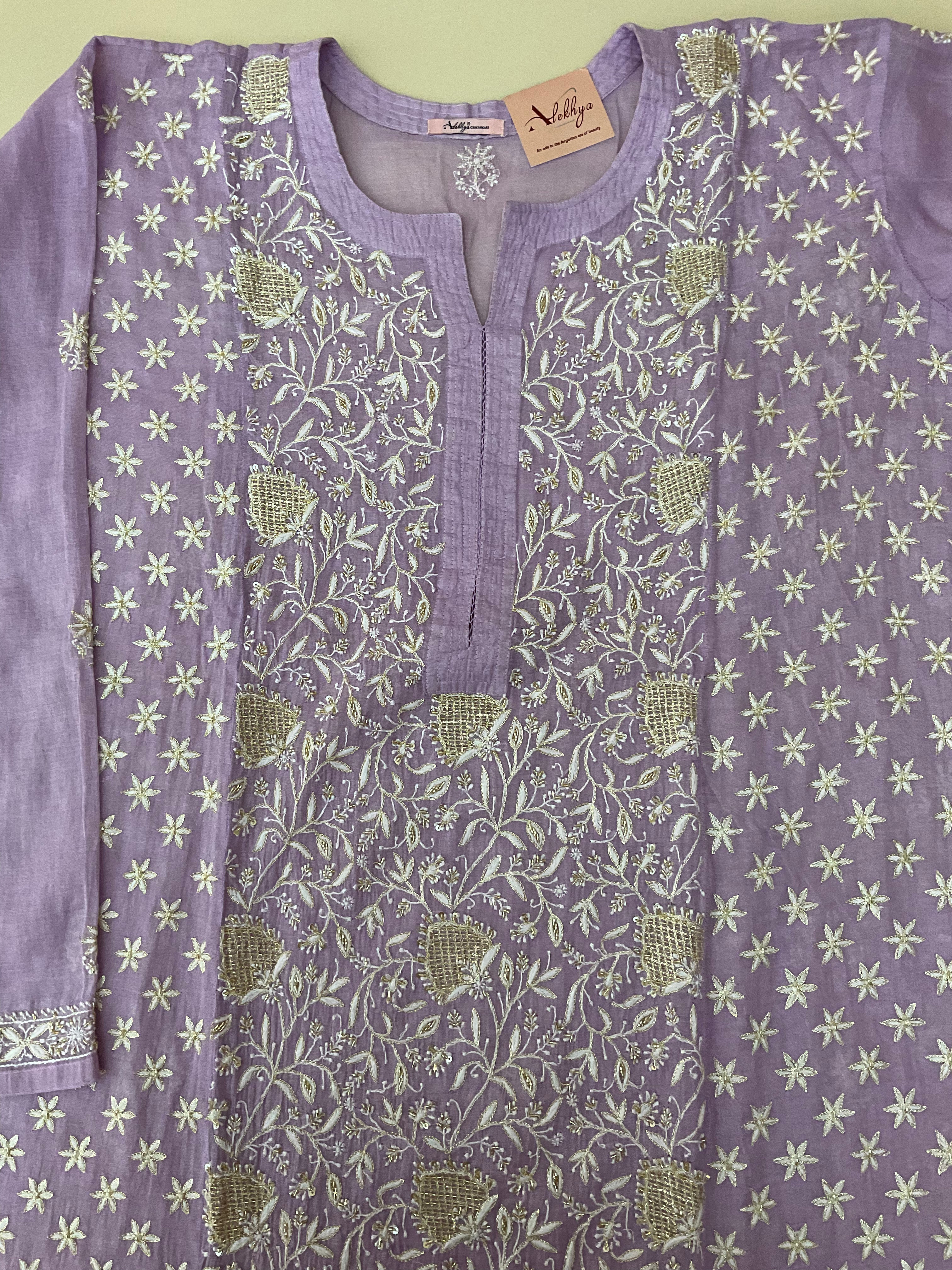 Tissue Chanderi Unstitched Suit - Purple