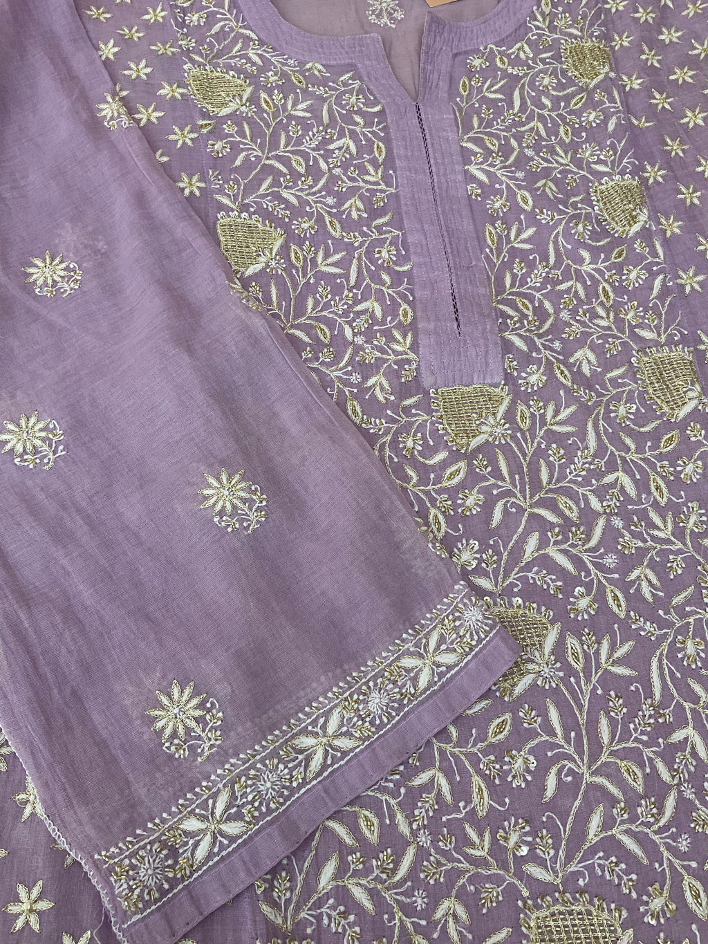 Tissue Chanderi Unstitched Suit - Purple