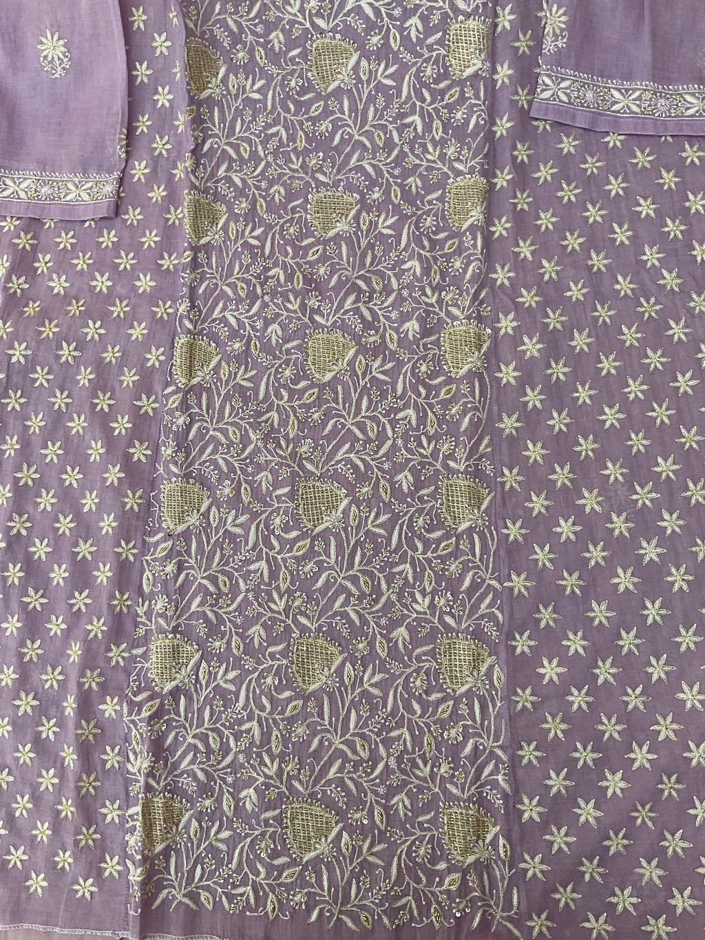 Tissue Chanderi Unstitched Suit - Purple