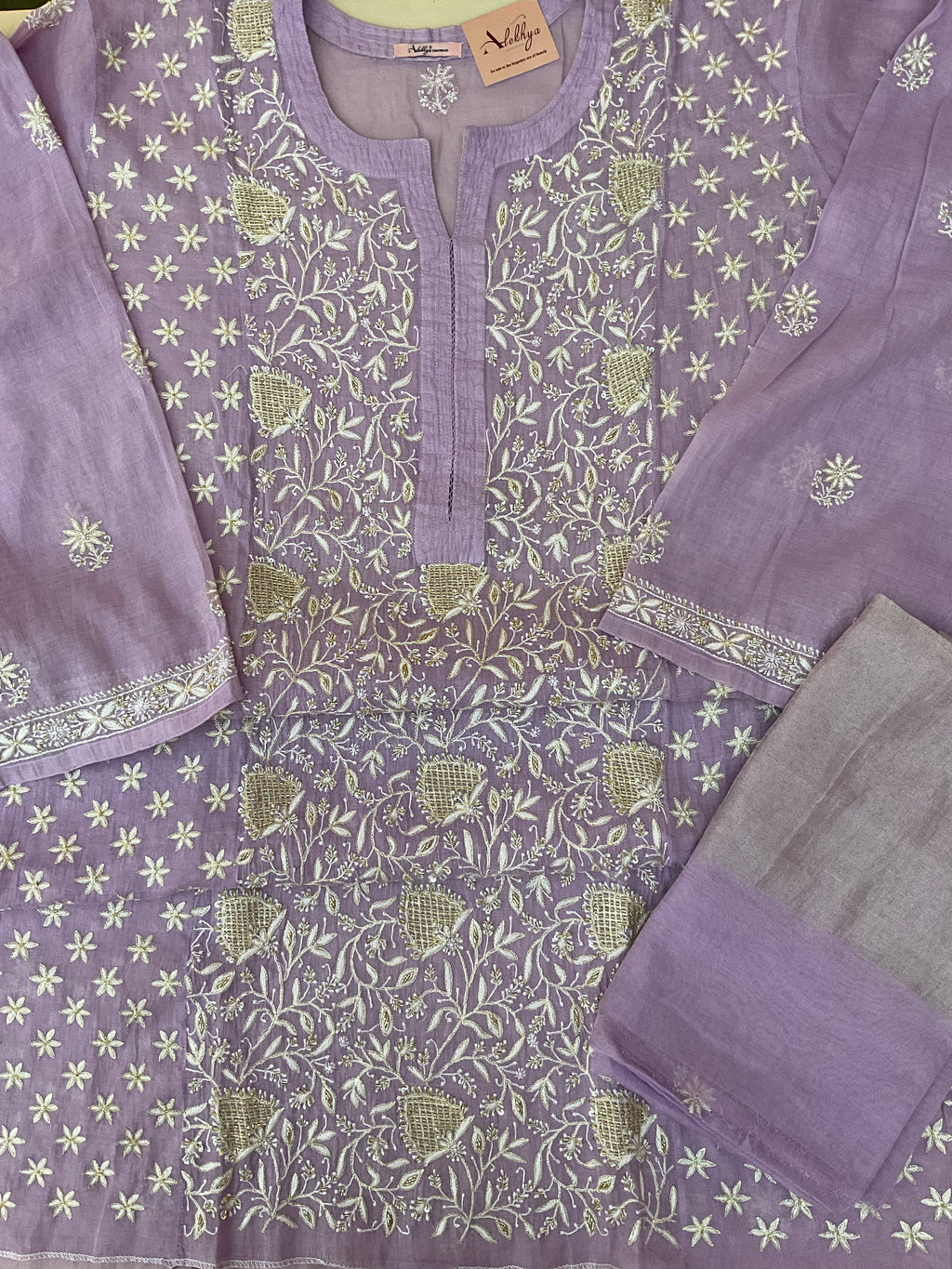 Tissue Chanderi Unstitched Suit - Purple