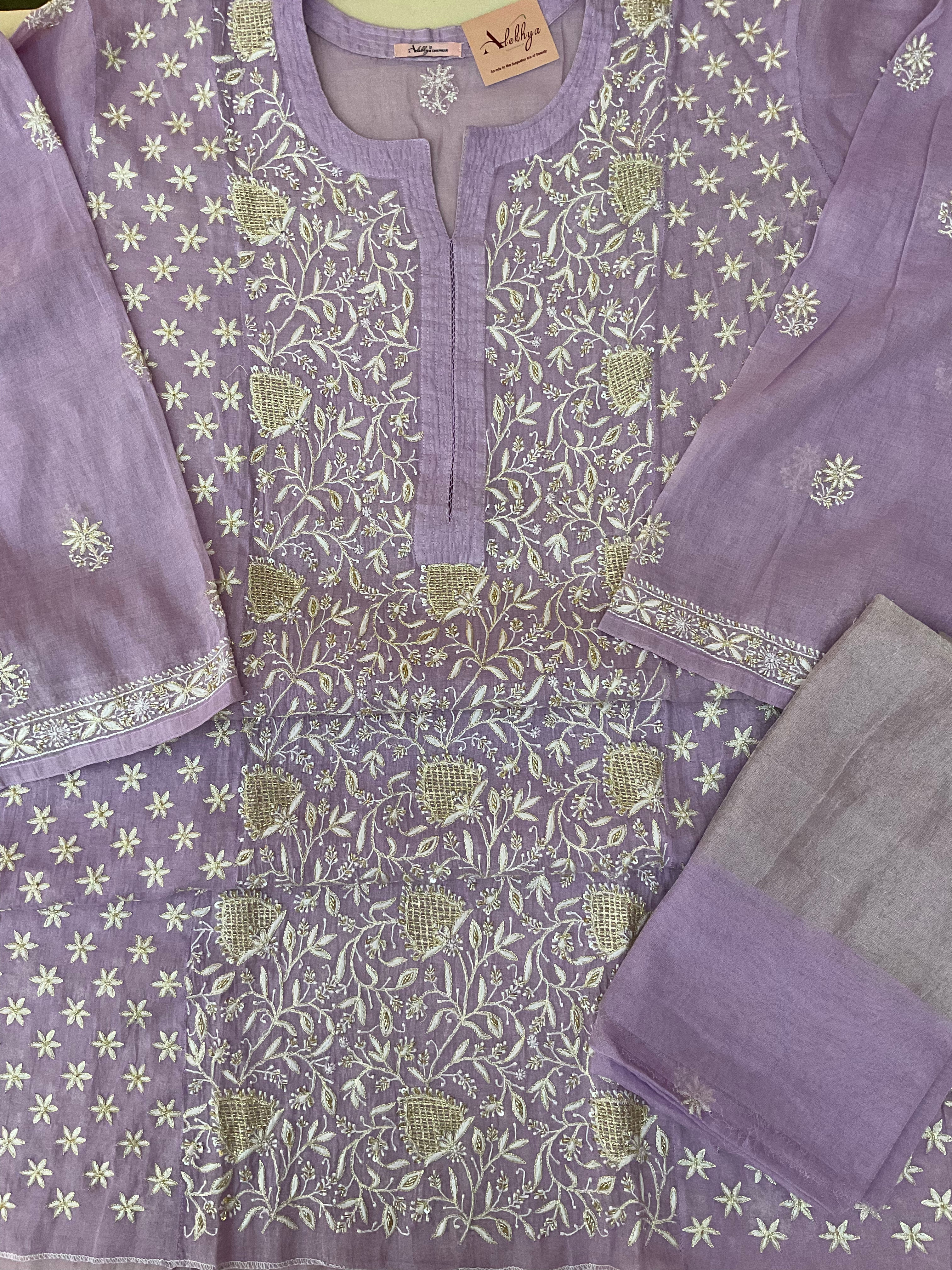 Tissue Chanderi Unstitched Suit - Purple