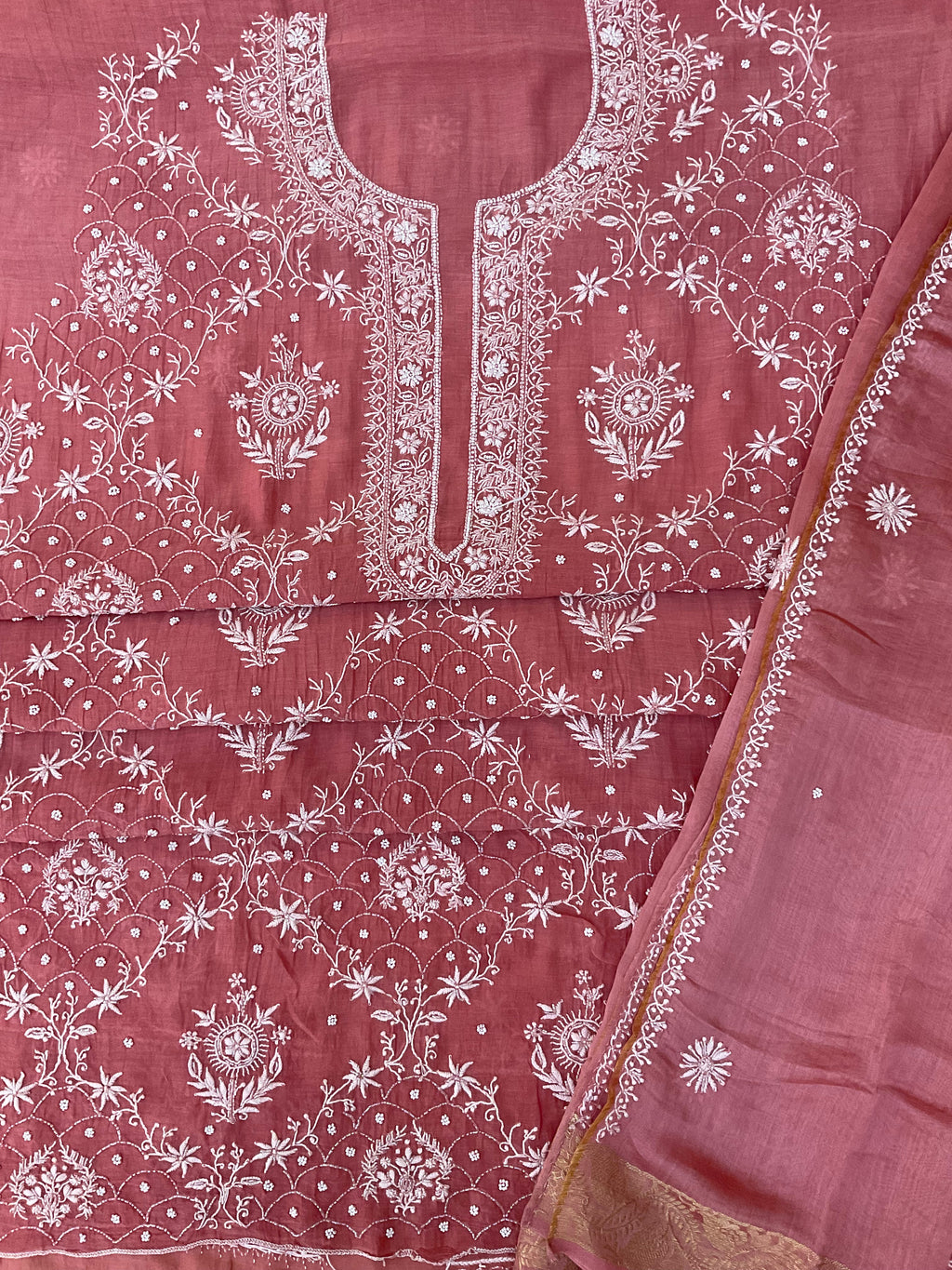 Mall Chanderi Unstitched Suit - Dusty Pink