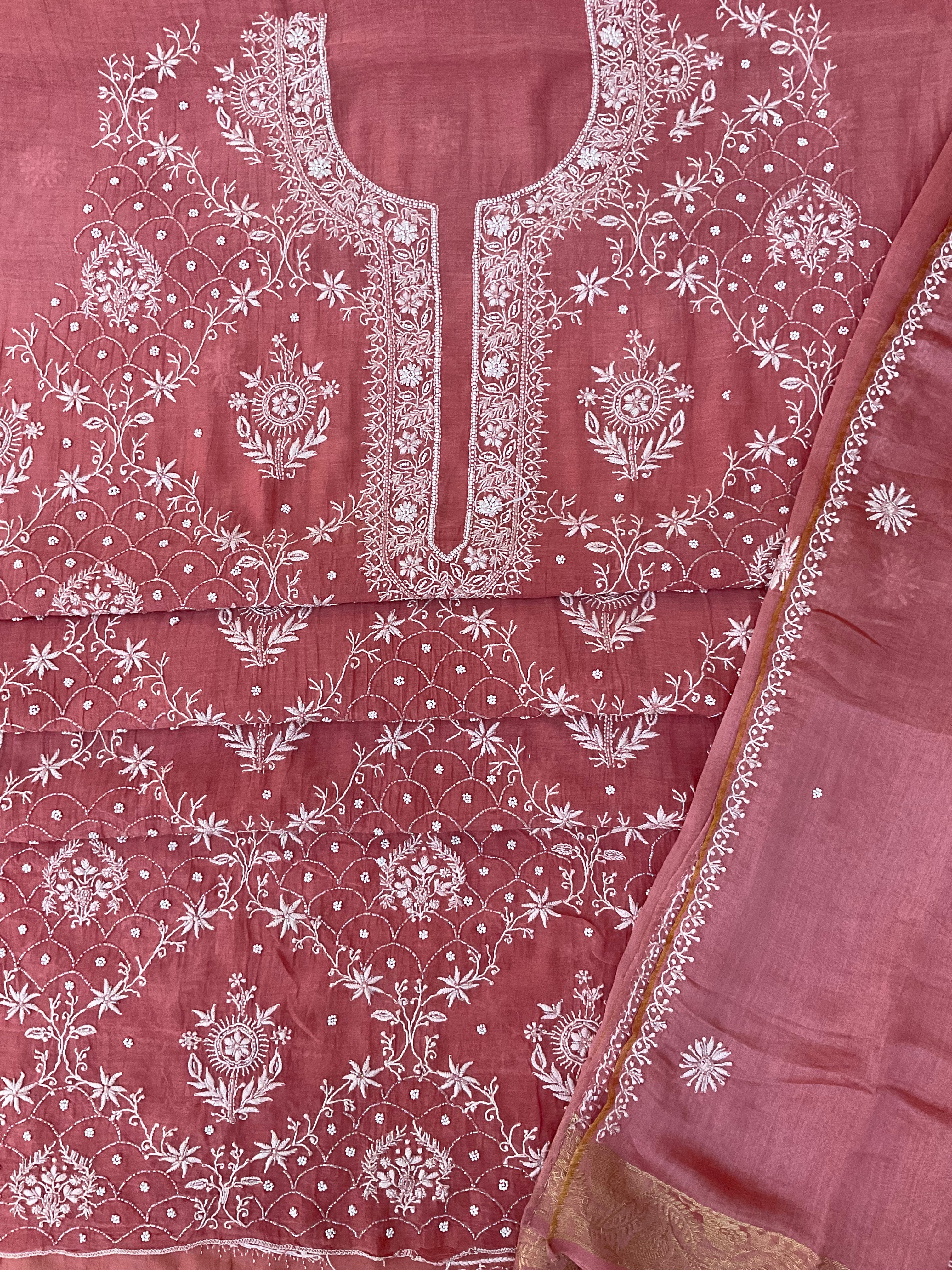 Mall Chanderi Unstitched Suit - Dusty Pink