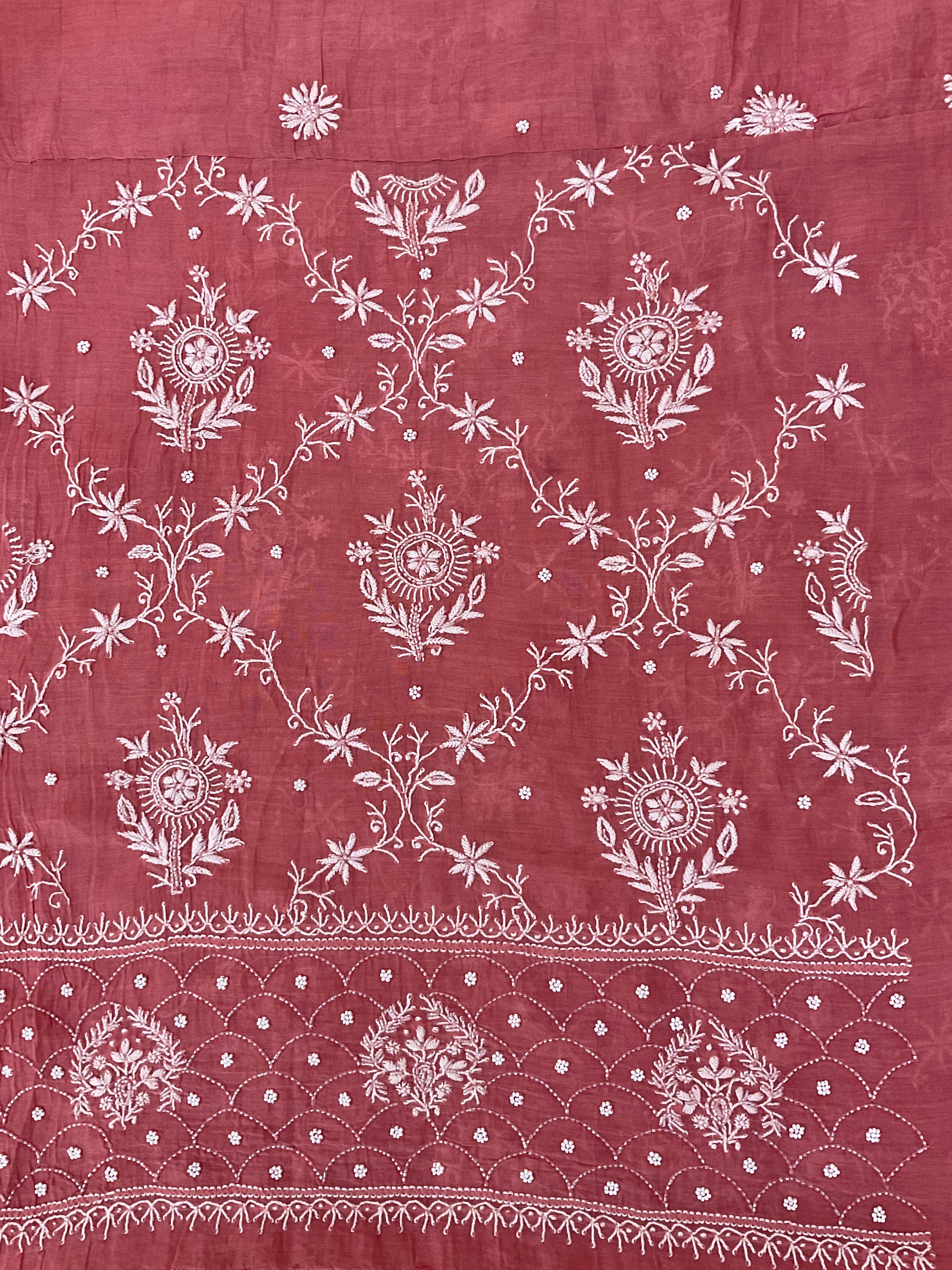 Mall Chanderi Unstitched Suit - Dusty Pink