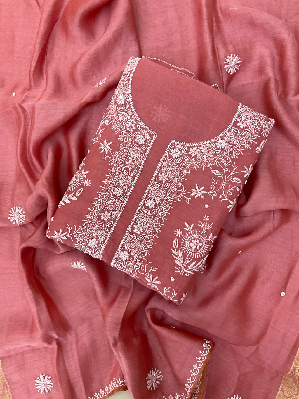 Mall Chanderi Unstitched Suit - Dusty Pink