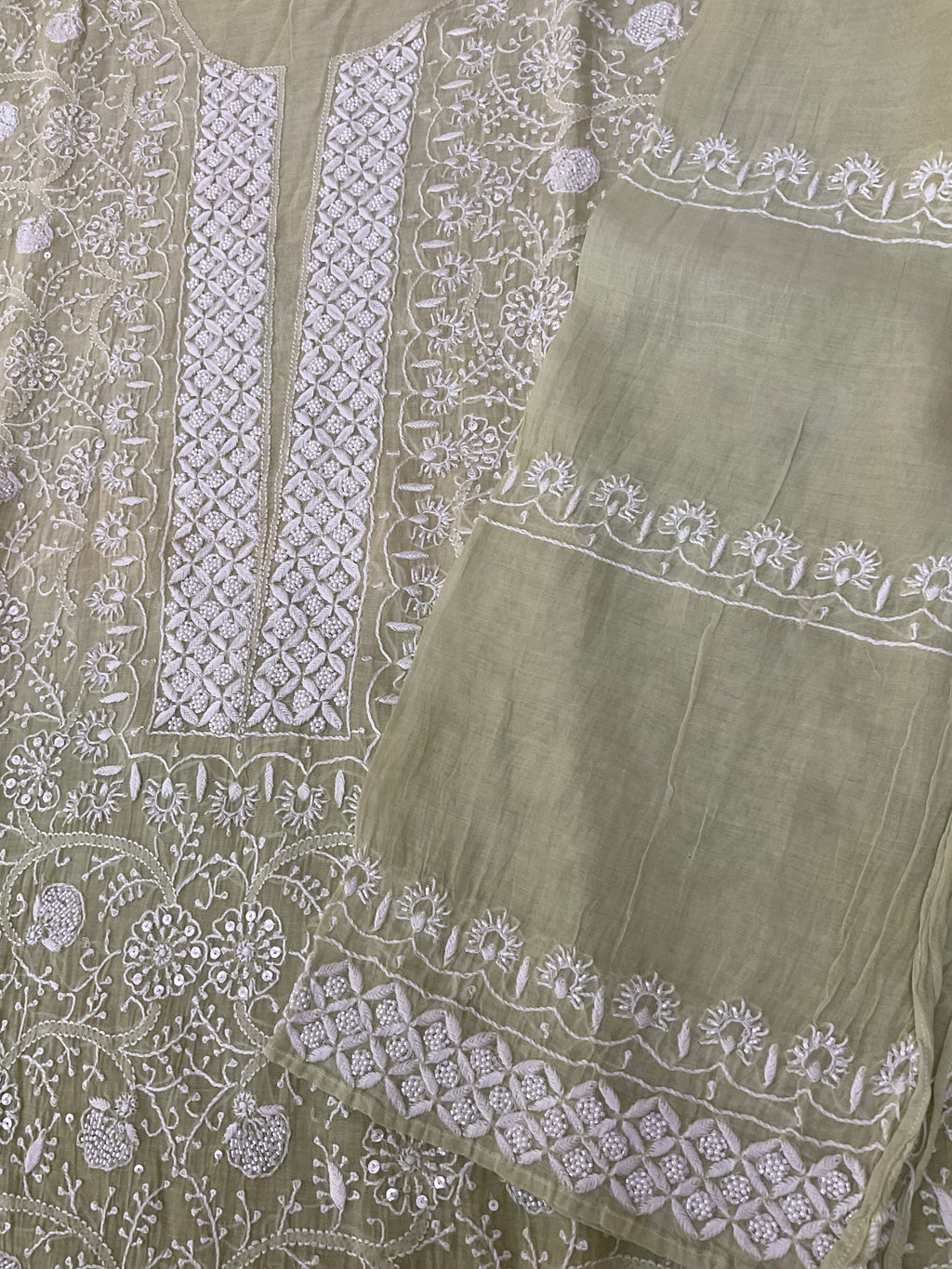 Mall Chanderi Semistitch Suit - Ombre Green