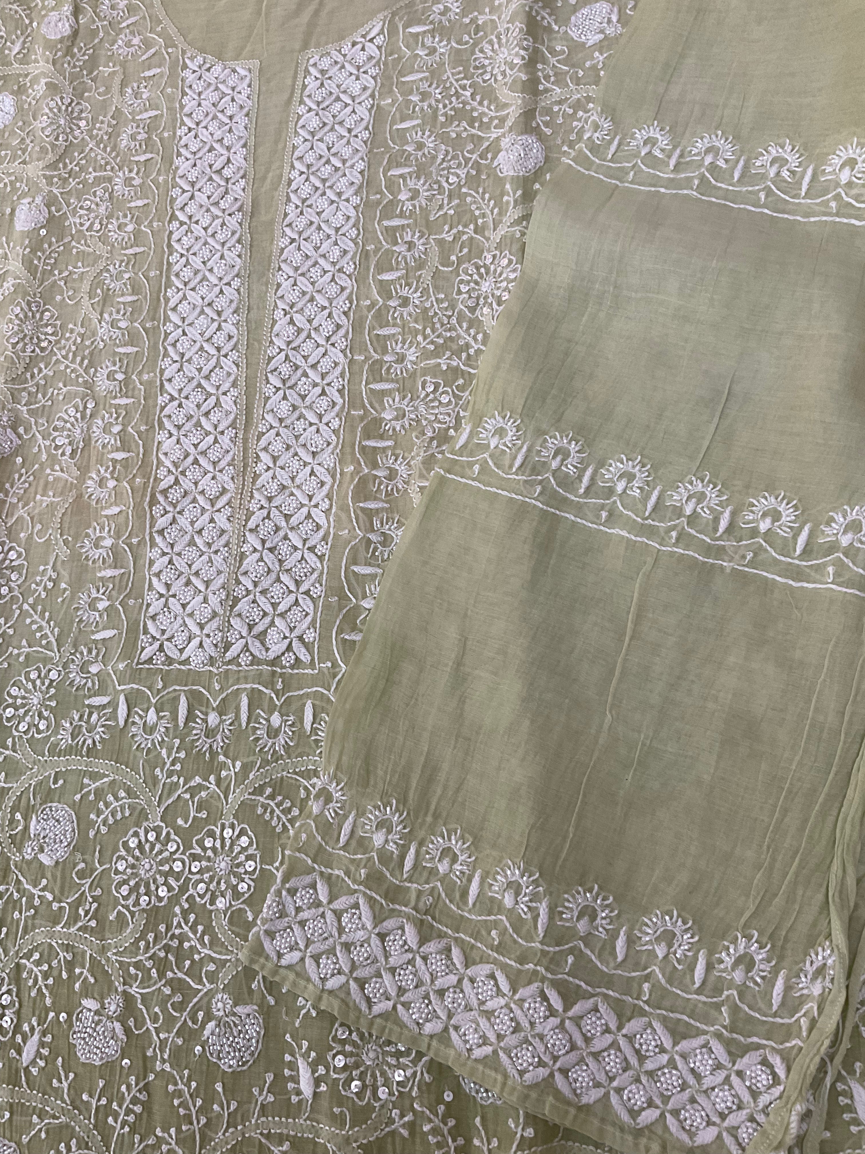 Mall Chanderi Semistitch Suit - Ombre Green