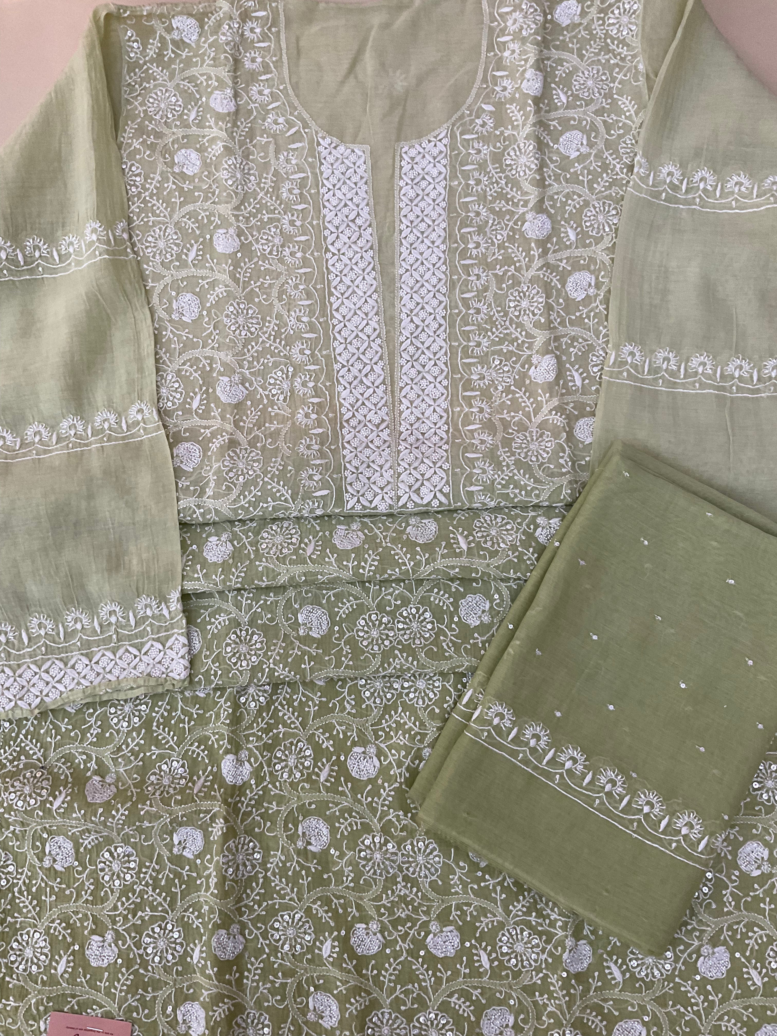 Mall Chanderi Semistitch Suit - Ombre Green