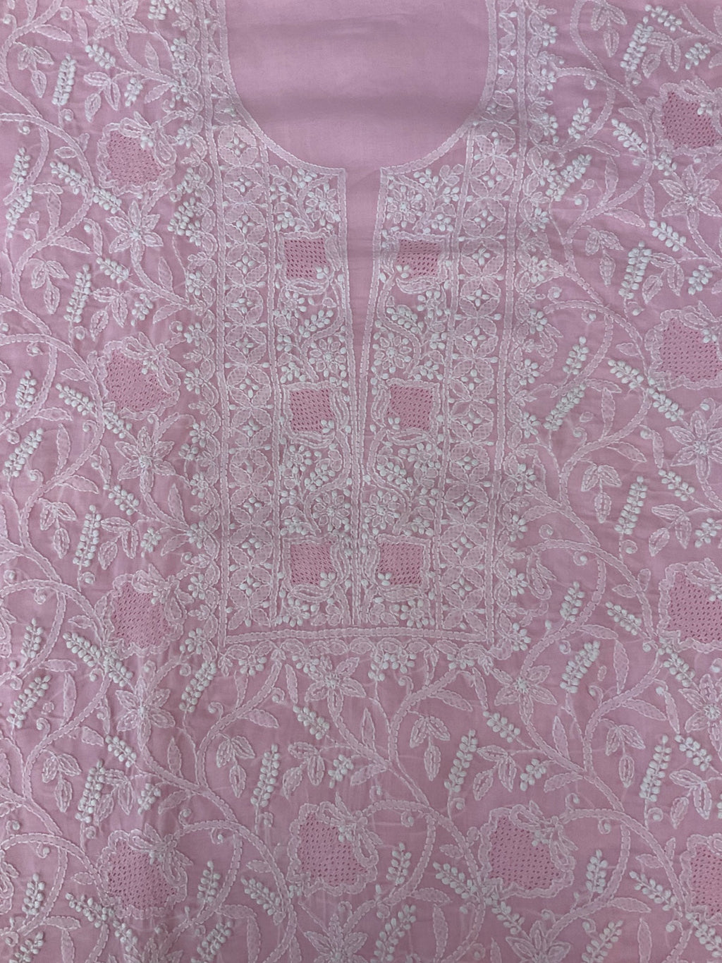 Cotton Chikankari unstitched Suit Material - Powder Pink
