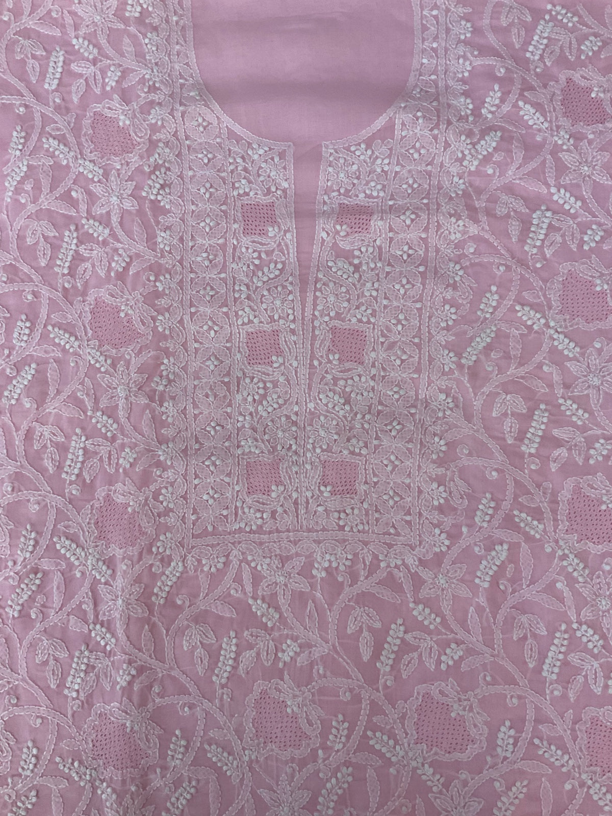 Cotton Chikankari unstitched Suit Material - Powder Pink