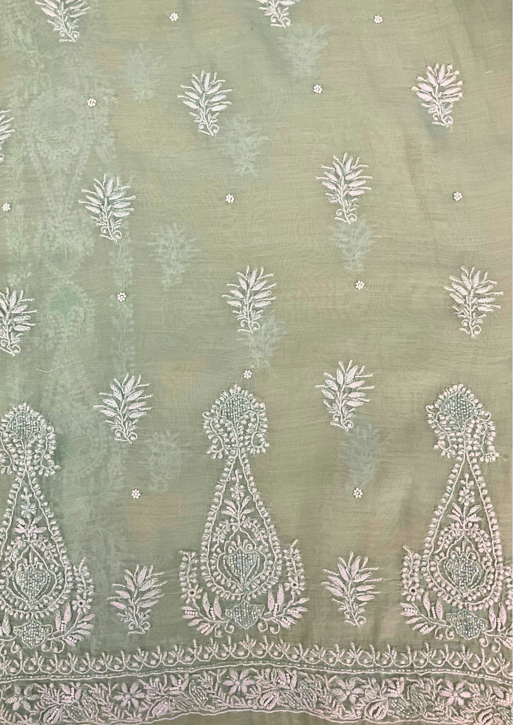 Mul Chanderi Unstitched Kurta And Dupatta Set - Green