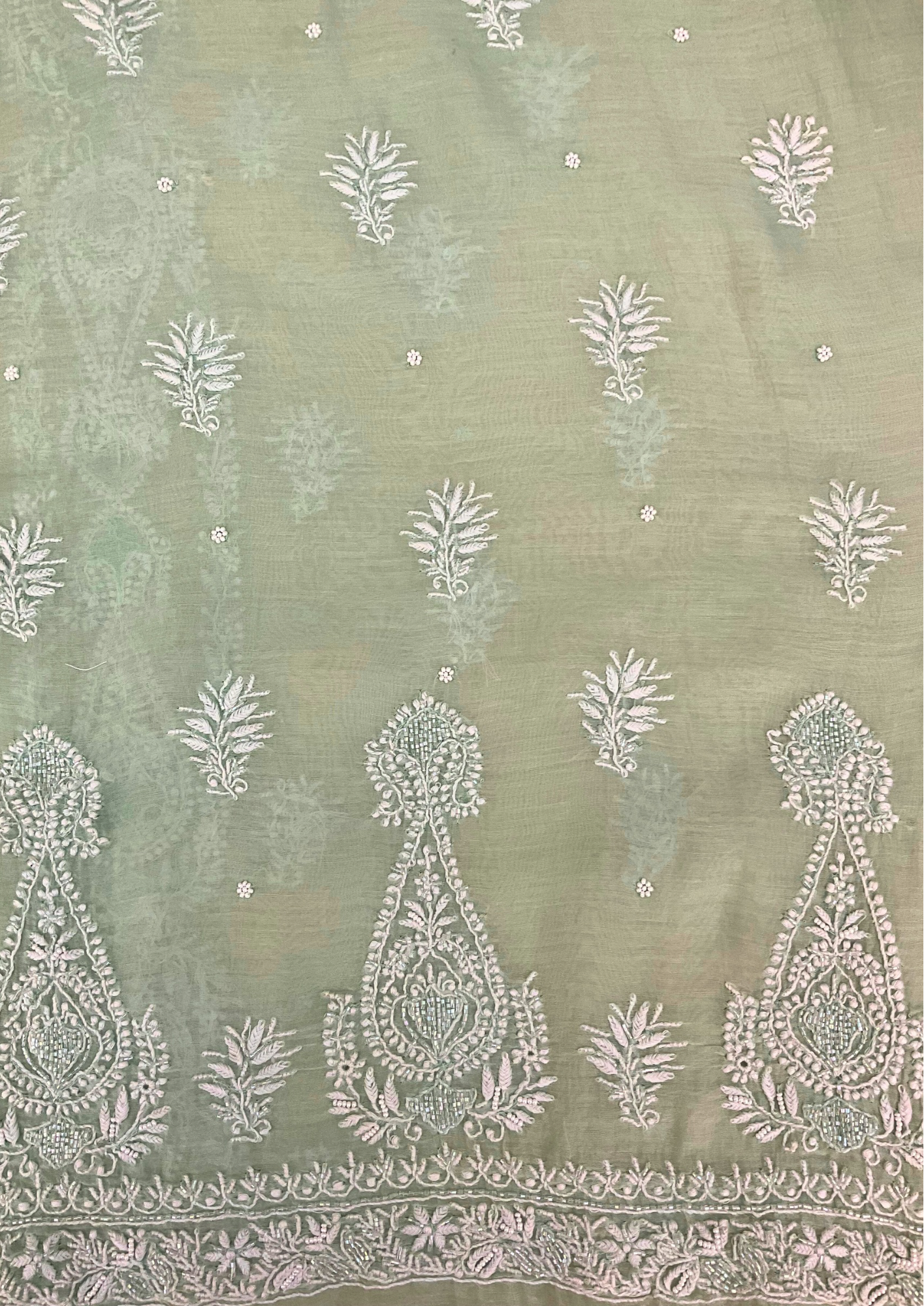 Mul Chanderi Unstitched Kurta And Dupatta Set - Green