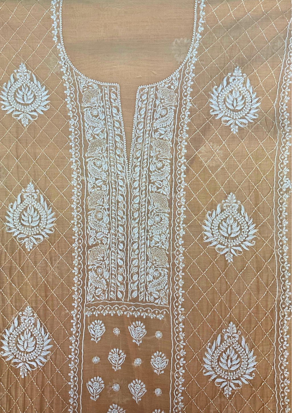 Mul Chanderi Unstitched Kurta And Dupatta Set - Peach