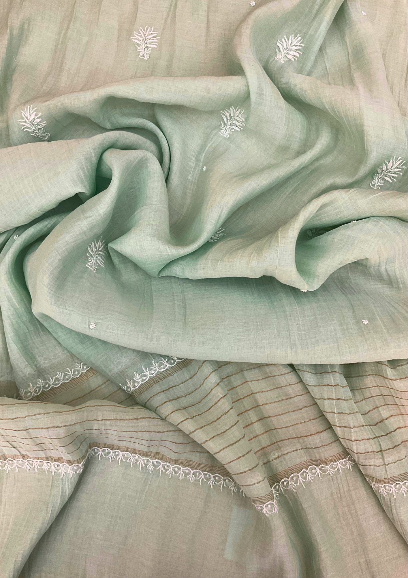 Mul Chanderi Unstitched Kurta And Dupatta Set - Green