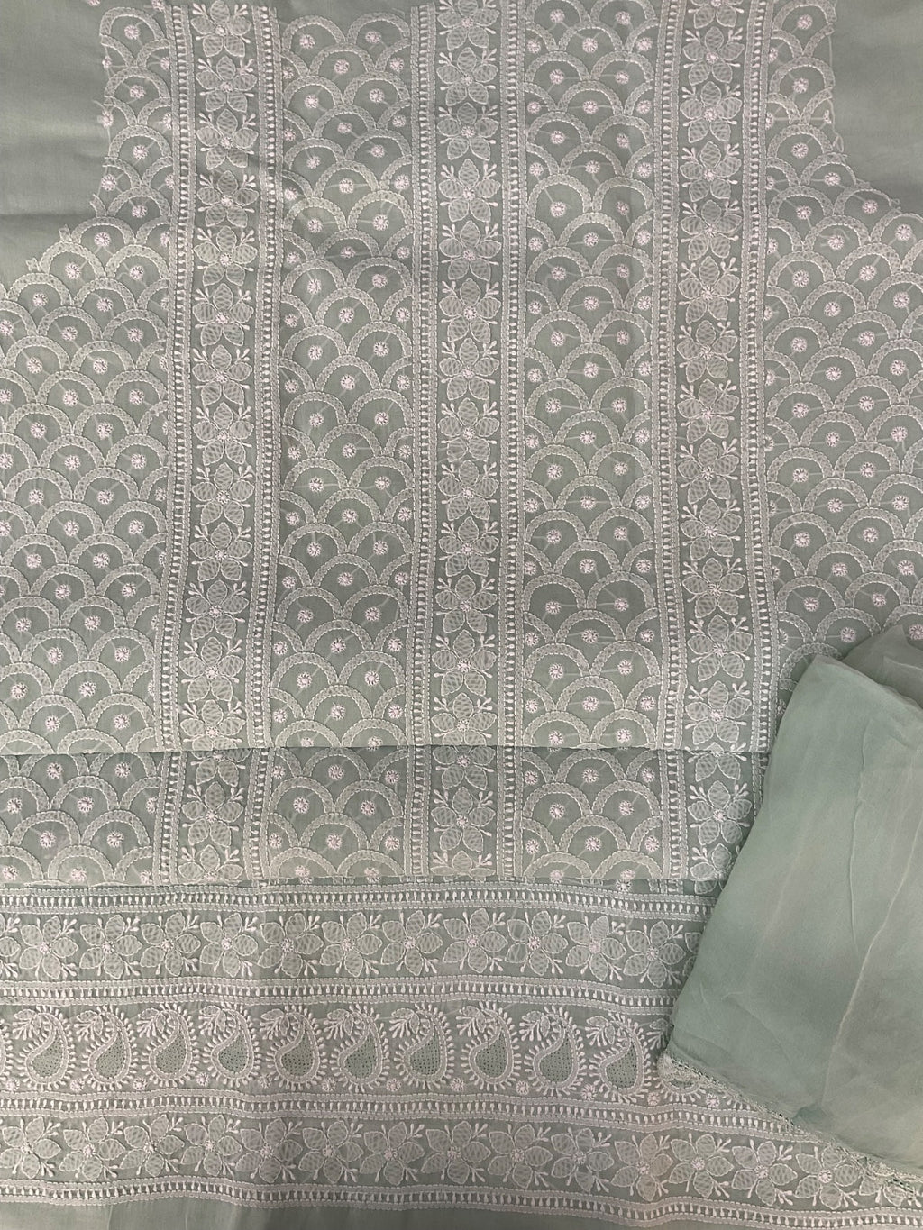 Cotton Chikankari Unstitched Suit material - Mint Green