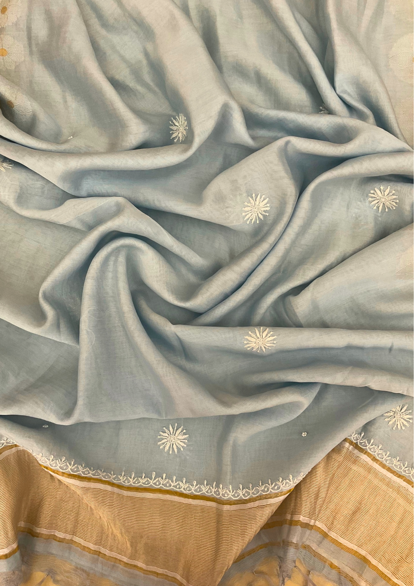 Mul Chanderi Unstitched Kurta And Dupatta Set - Blue