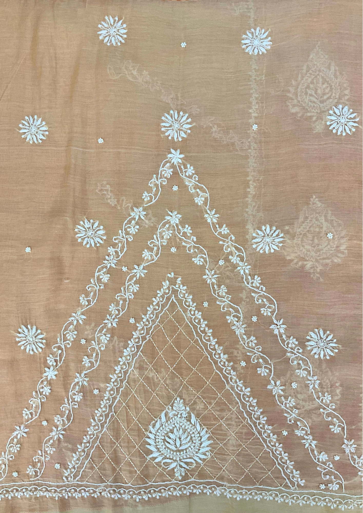 Mul Chanderi Unstitched Kurta And Dupatta Set - Peach