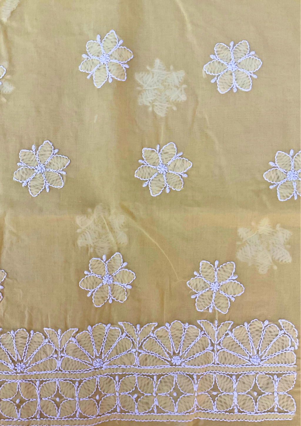 Cotton Unstitched Chikankari Suit - Yellow