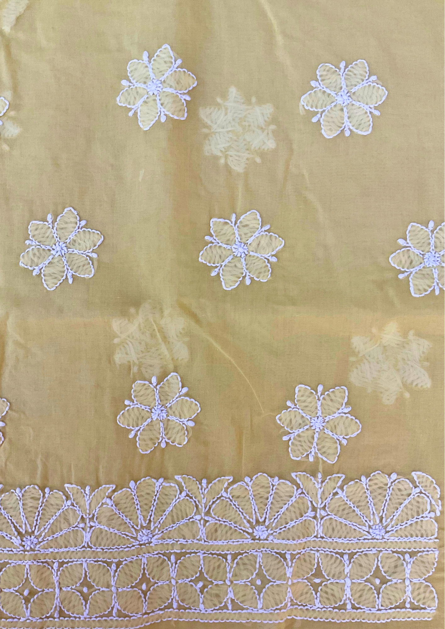 Cotton Unstitched Chikankari Suit - Yellow