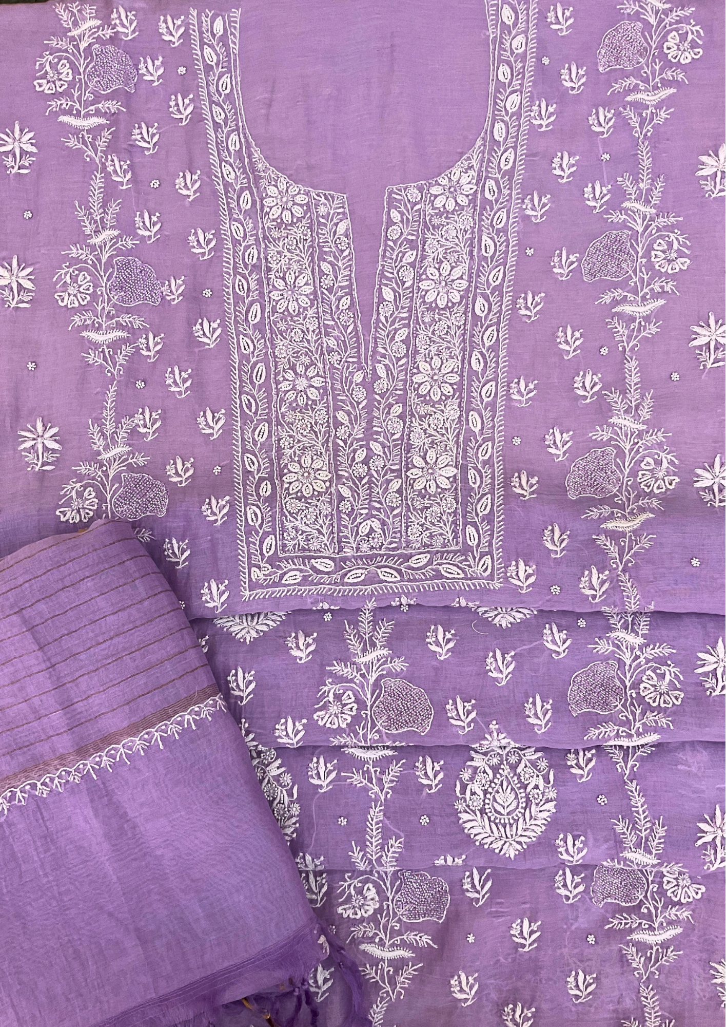 Mul Chanderi Unstitched Kurta And Dupatta Set - Purple