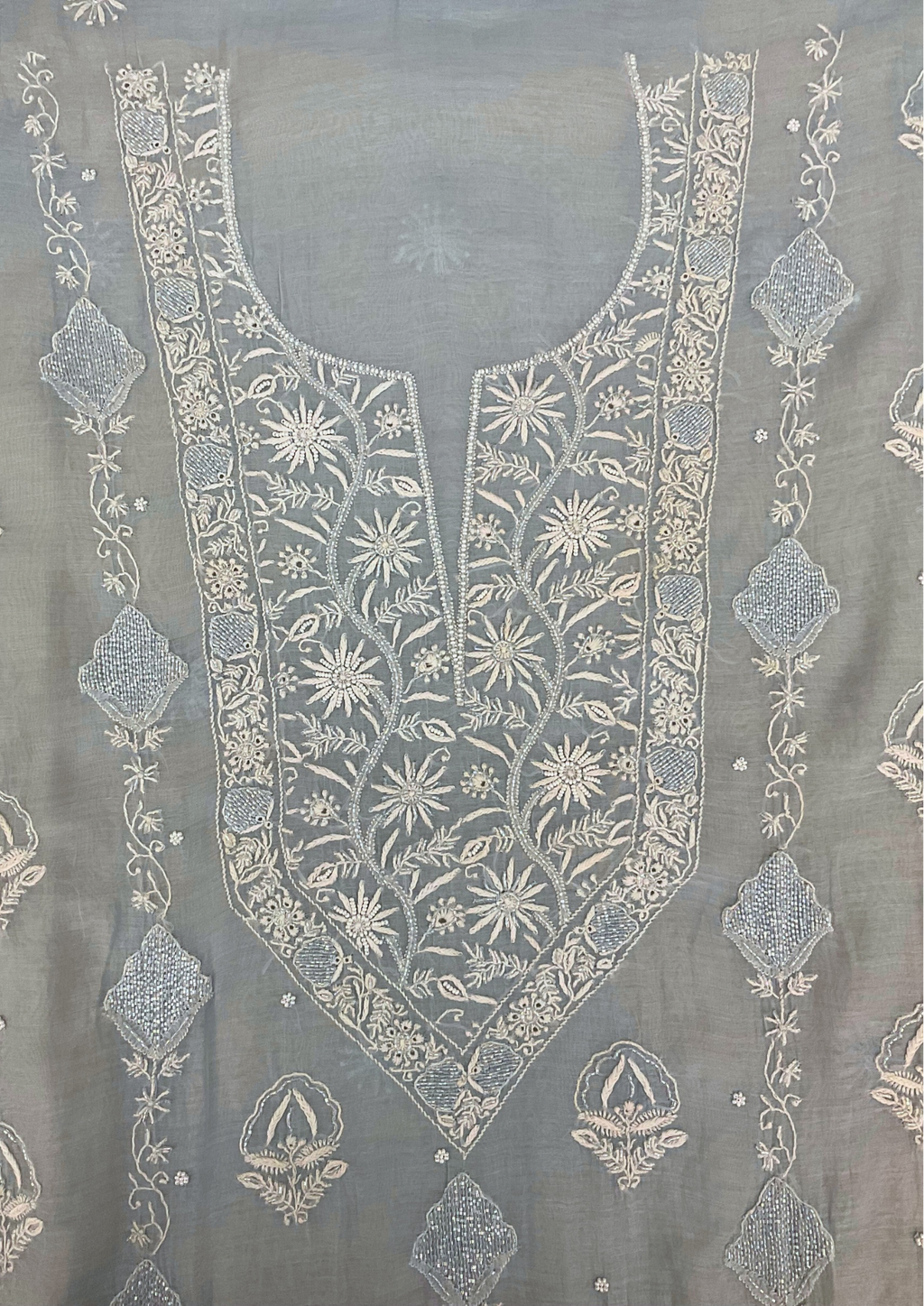 Mul Chanderi Unstitched Kurta And Dupatta Set - Blue