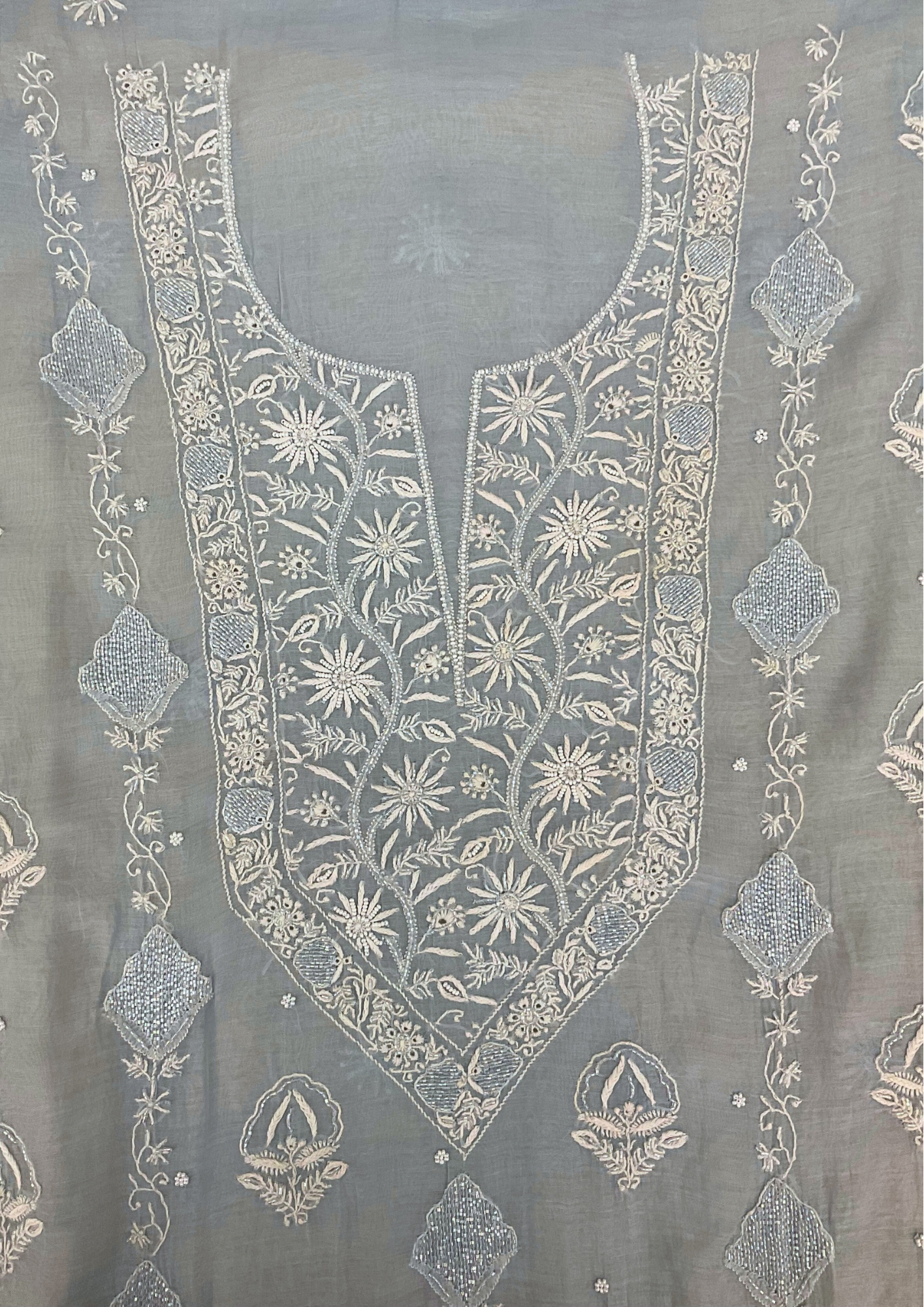 Mul Chanderi Unstitched Kurta And Dupatta Set - Blue