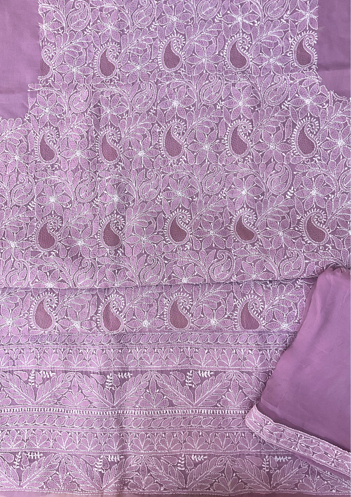 Cotton unstitched Chikankari Suit Material - Mauve