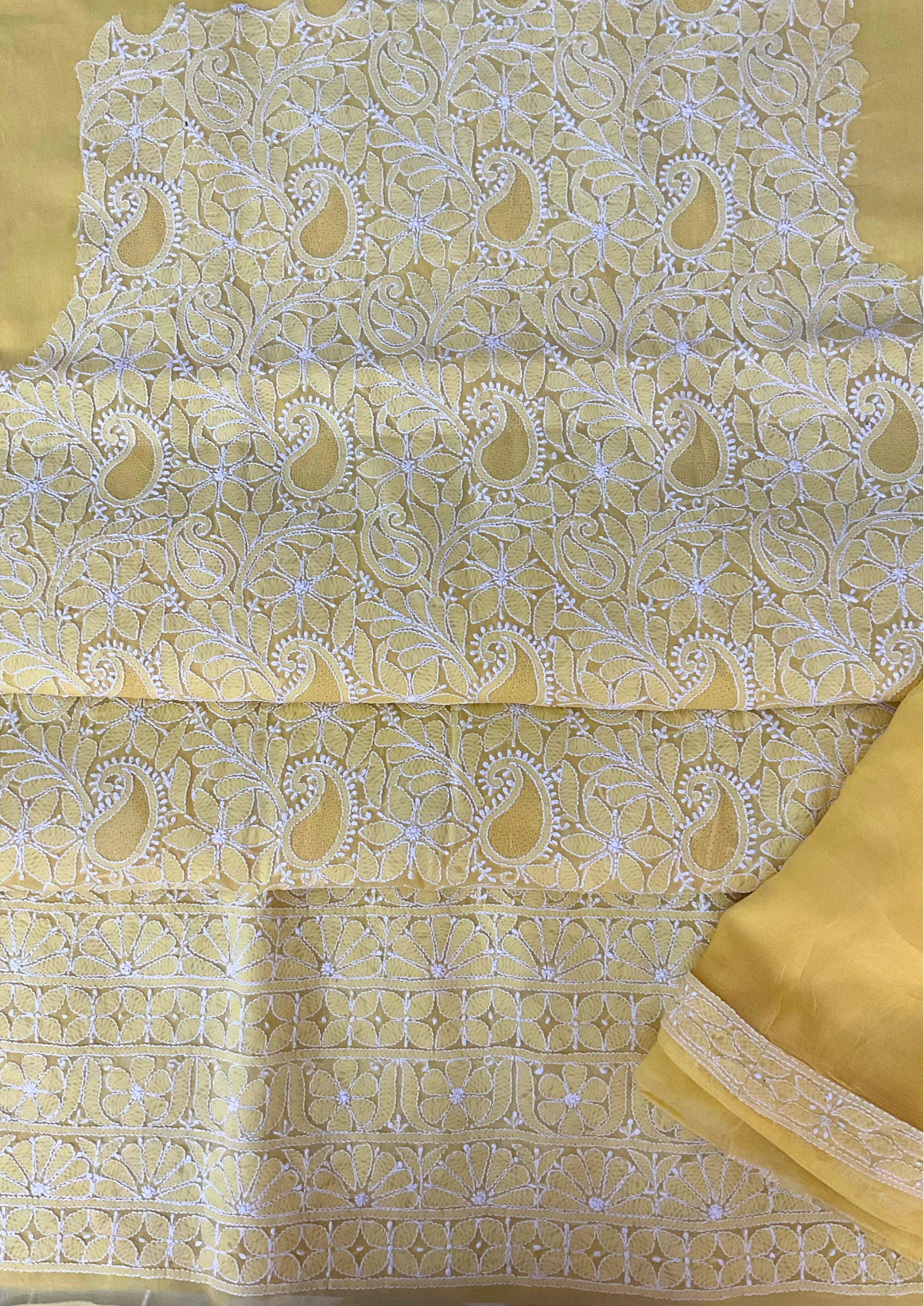 Cotton Unstitched Chikankari Suit - Yellow