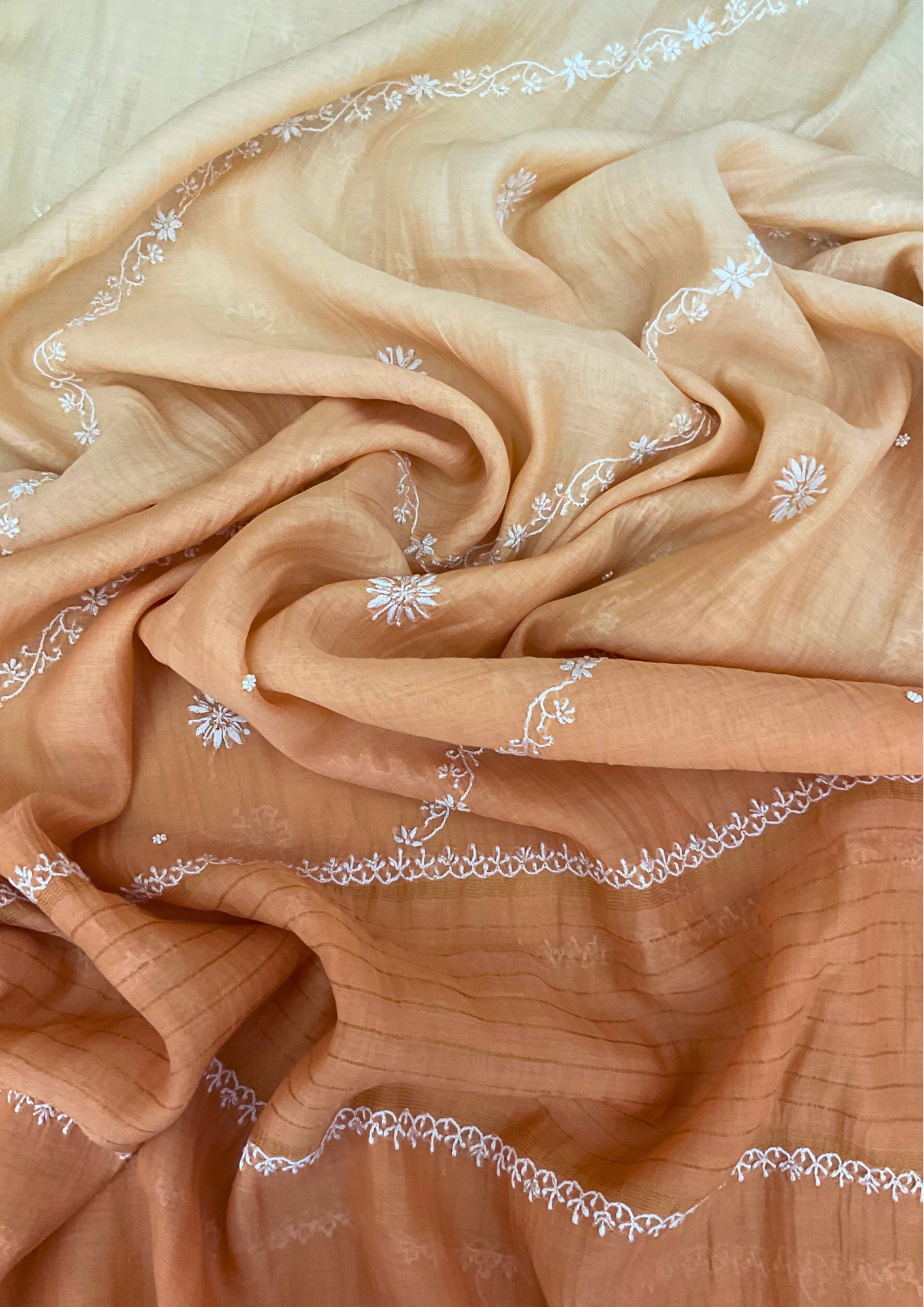 Mul Chanderi Unstitched Kurta And Dupatta Set - Peach