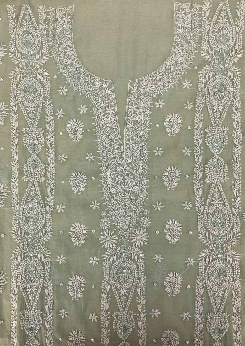 Mul Chanderi Unstitched Kurta And Dupatta Set - Green