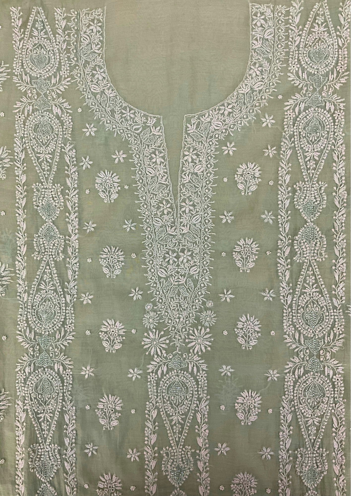 Mul Chanderi Unstitched Kurta And Dupatta Set - Green