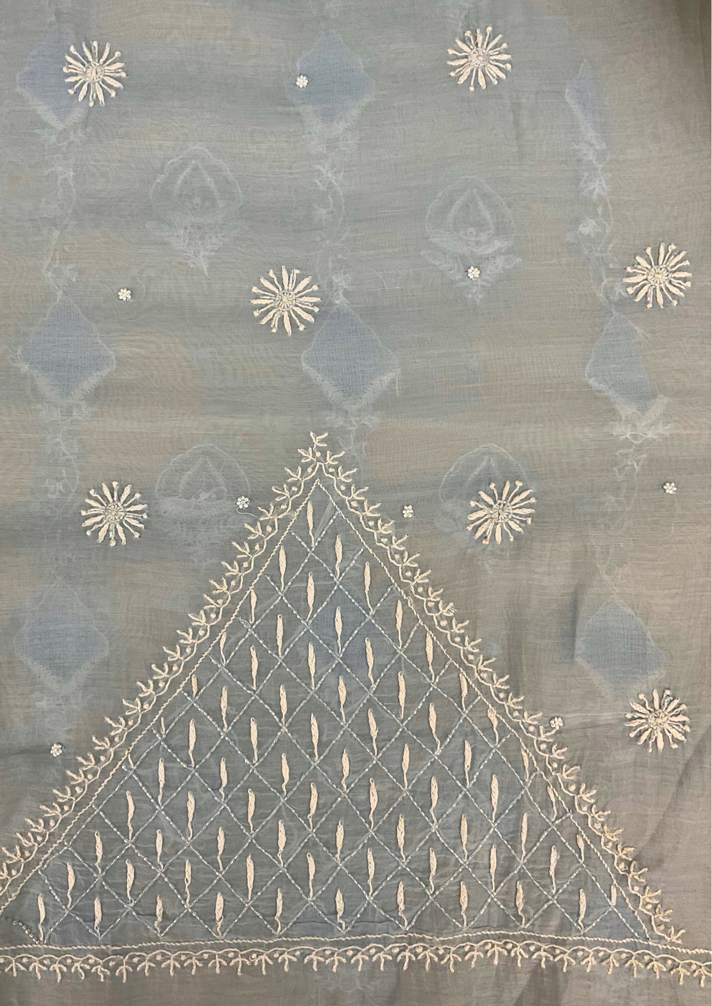 Mul Chanderi Unstitched Kurta And Dupatta Set - Blue