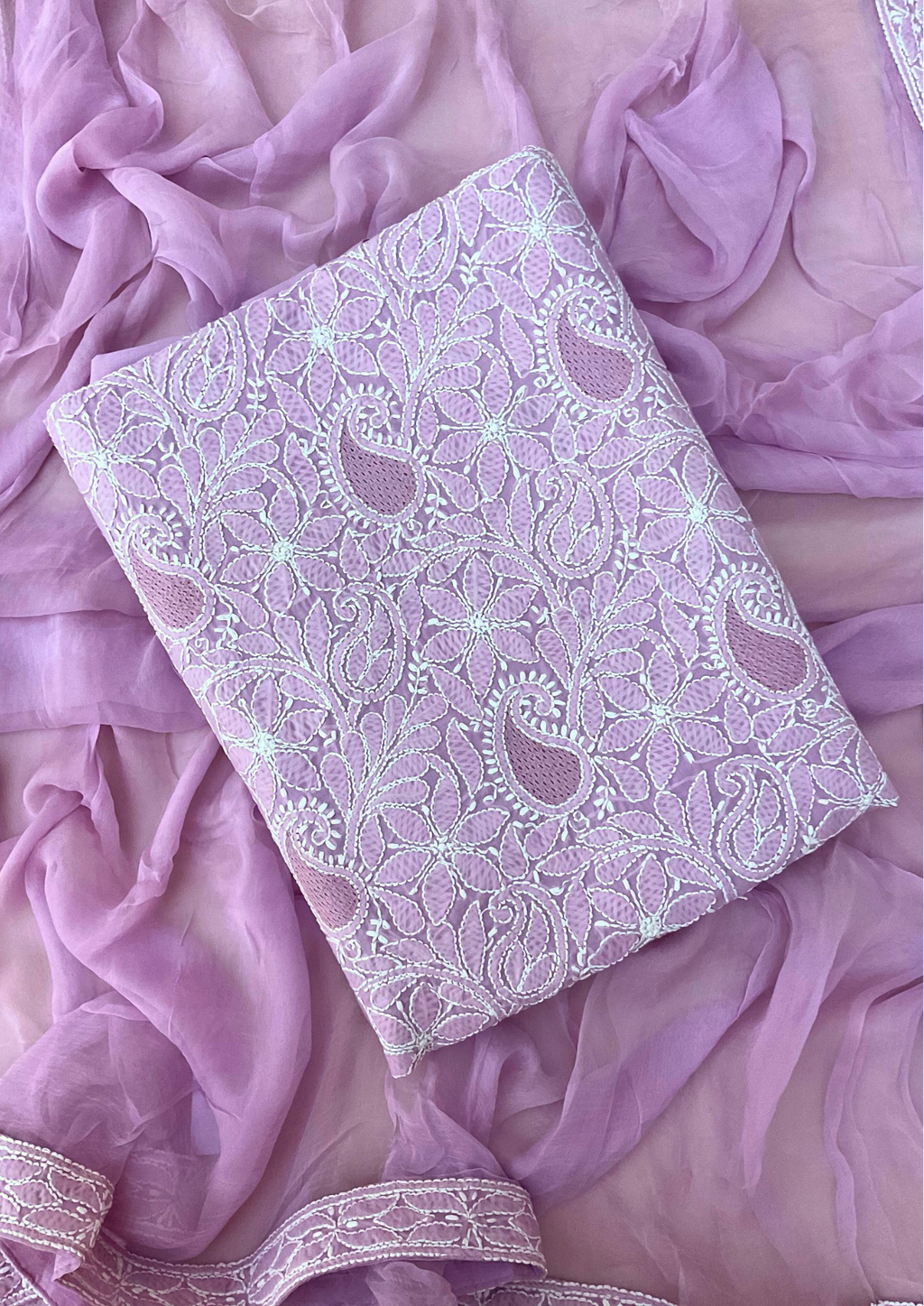 Cotton unstitched Chikankari Suit Material - Mauve